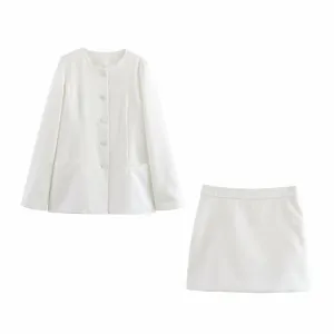 Single Breasted Jewel Neckline Blazer and Mini Skirt Set