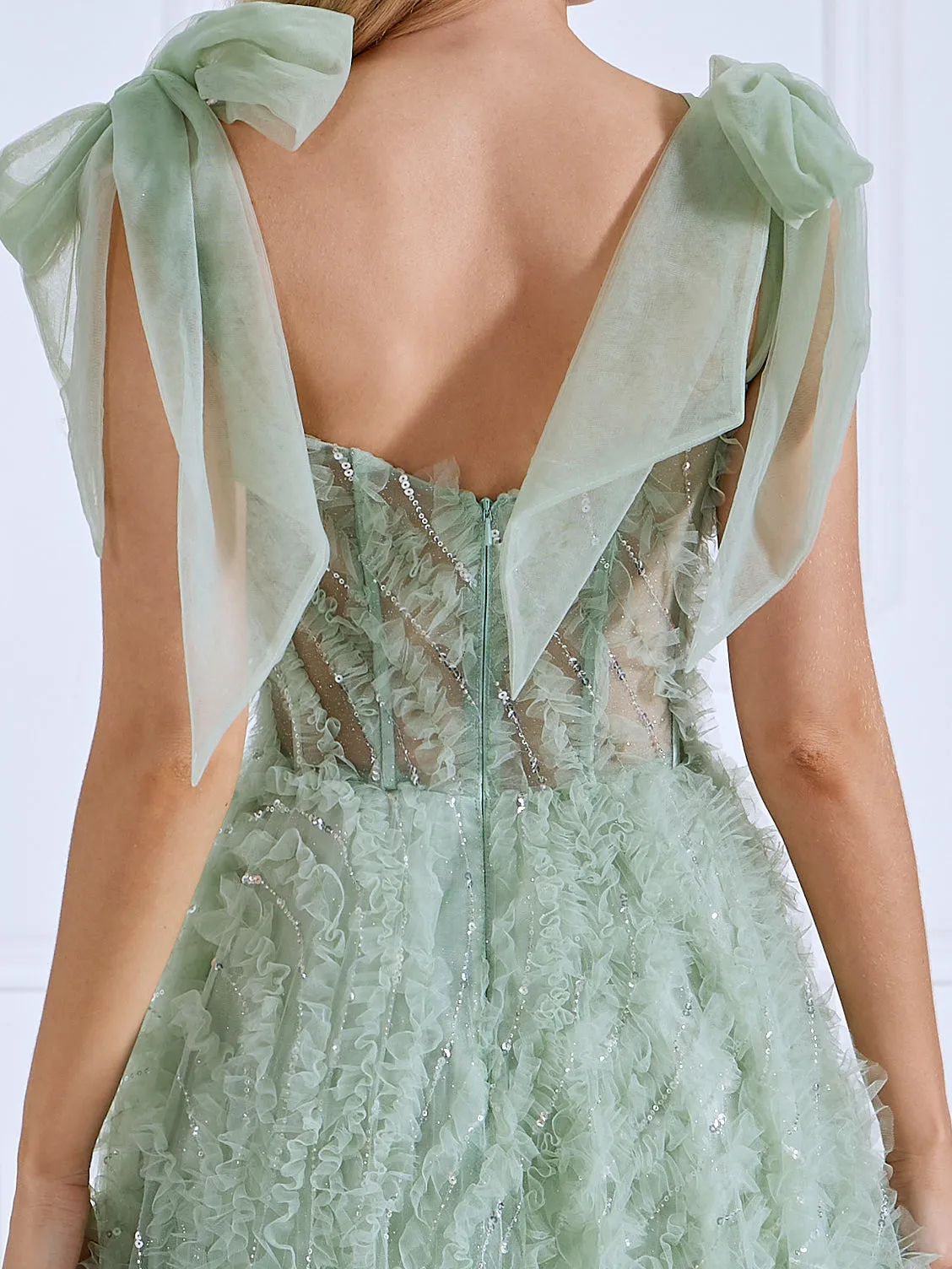 Sleeveless Scoop Neckline Ruffled Prom Dress #0331