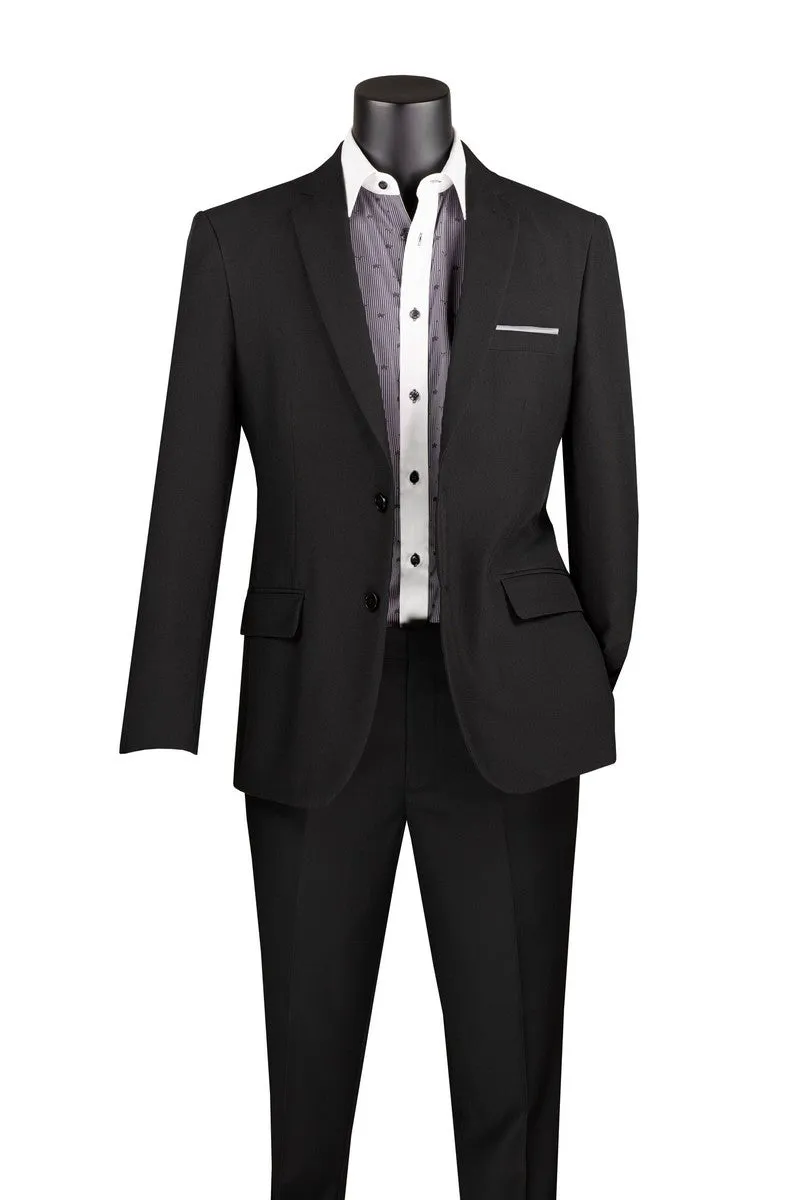 Slim Fit Single Breasted 2 Buttons Solid Color Blazer Black Z-S2PP
