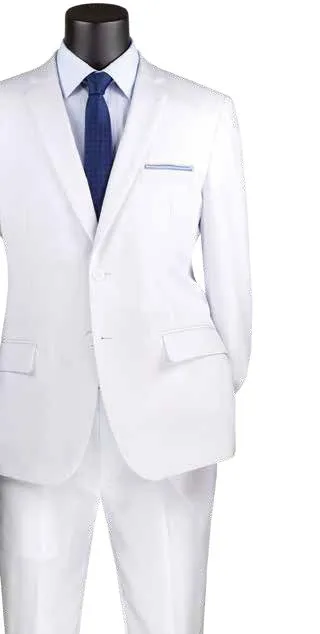 Slim Fit Single Breasted 2 Buttons Solid Color Blazer White Z-S2PP