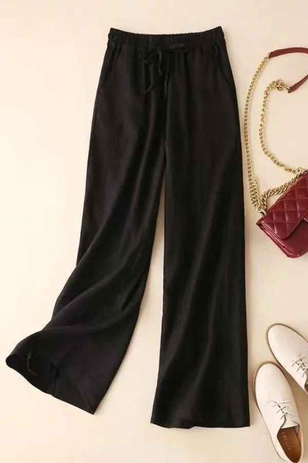 Solid Color Cotton & Linen Pants