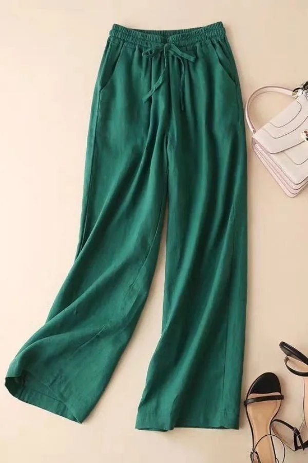 Solid Color Cotton & Linen Pants