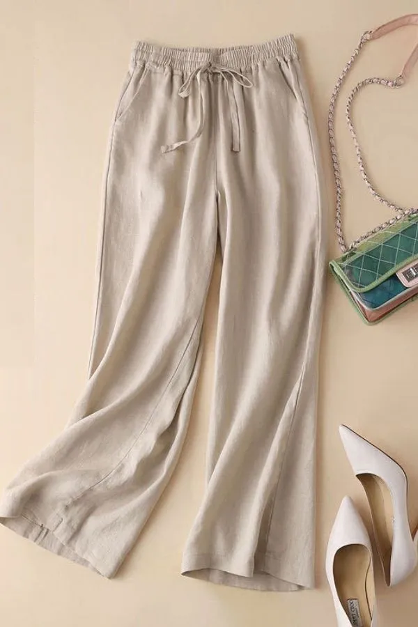 Solid Color Cotton & Linen Pants