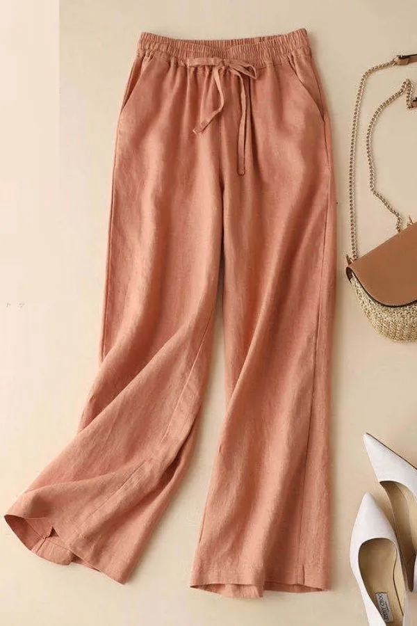 Solid Color Cotton & Linen Pants