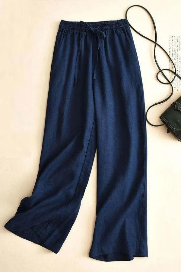 Solid Color Cotton & Linen Pants