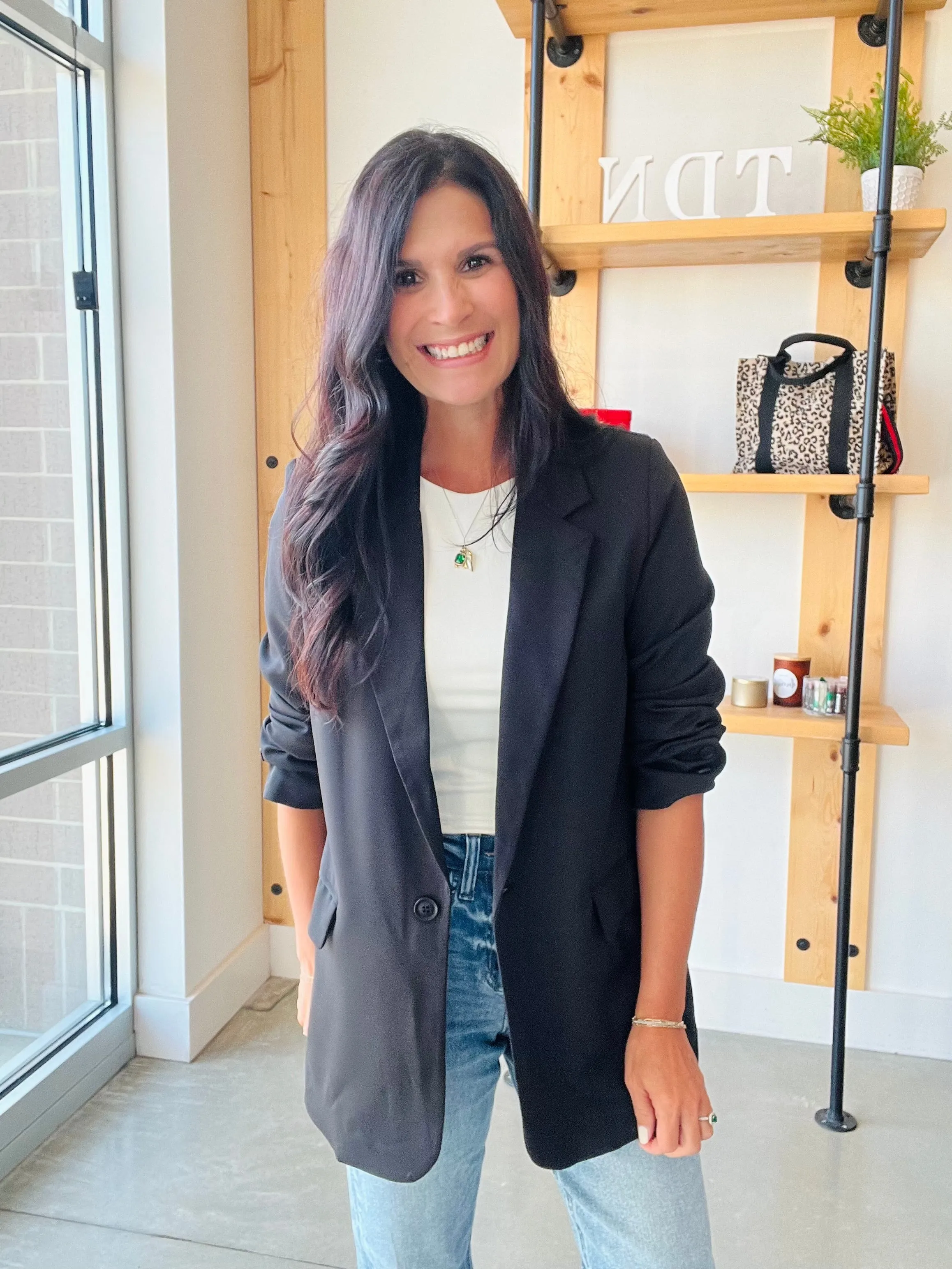 Solid Long Sleeve Blazer in Black