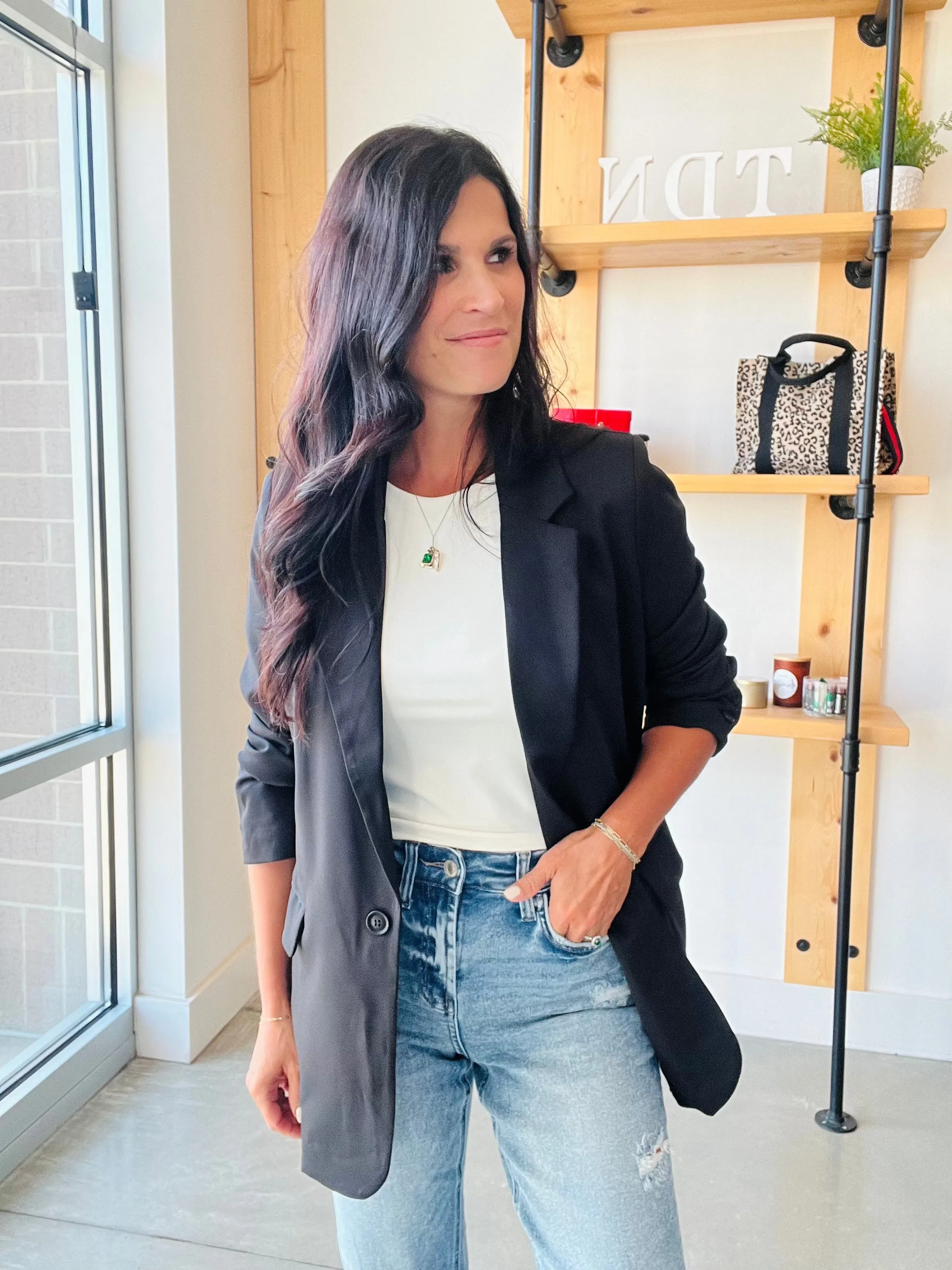 Solid Long Sleeve Blazer in Black