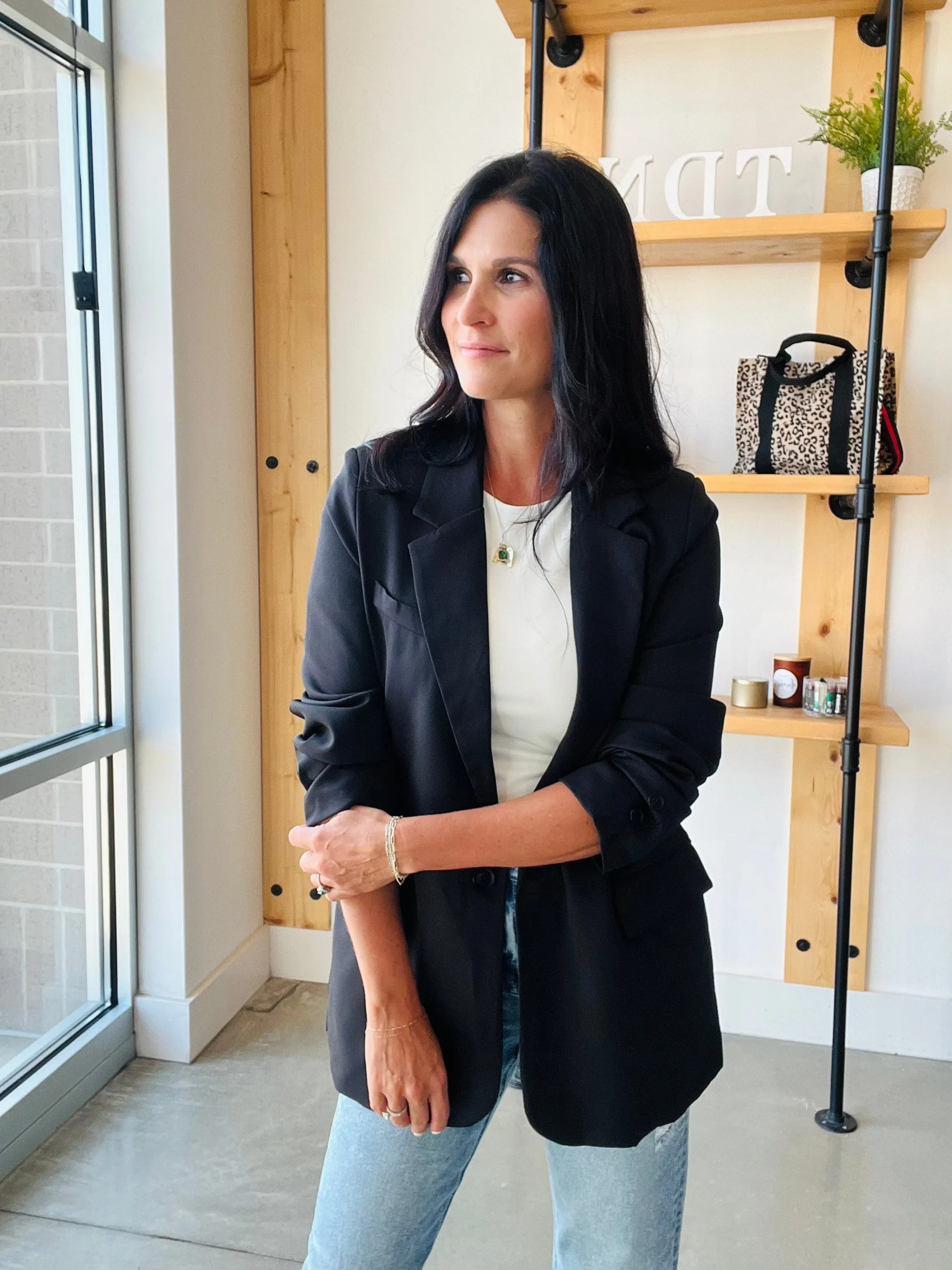 Solid Long Sleeve Blazer in Black