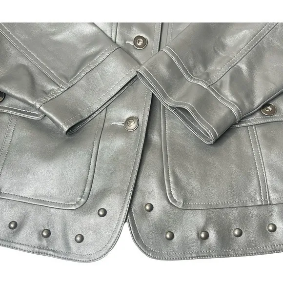 Susan Graver Studded Gunmetal Gray Rocker Moto Jacket Faux Leather‎ Size 1X