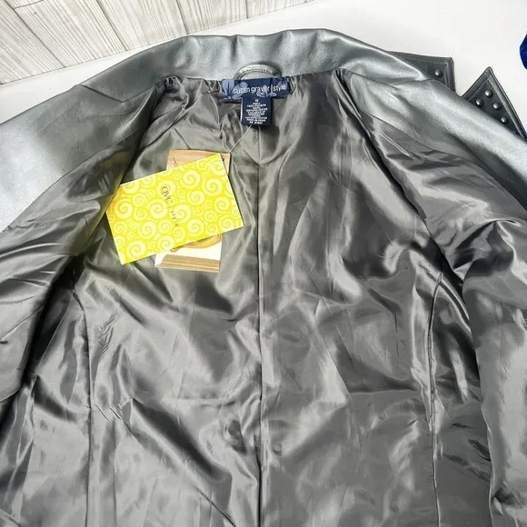 Susan Graver Studded Gunmetal Gray Rocker Moto Jacket Faux Leather‎ Size 1X