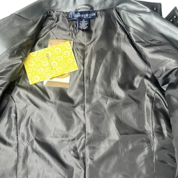 Susan Graver Studded Gunmetal Gray Rocker Moto Jacket Faux Leather‎ Size 1X