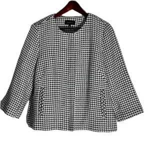 Talbots Women’s Blue White Zip Front Blazer Fully Lined Round Collar Pockets 12