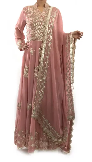 Tea Pink Color Anarkali Suit Gota Patti Work With Pajami And Dupatta