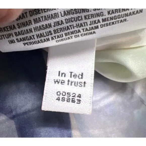 Ted Baker Light Blue Jacquard Cropped Blazer Rhinestone Embellished Neck Size 4