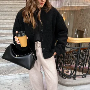 TEDDY CROPPED JACKET - BLACK