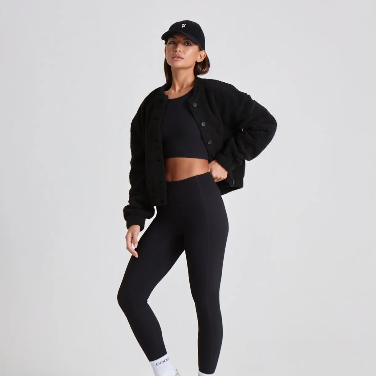 TEDDY CROPPED JACKET - BLACK