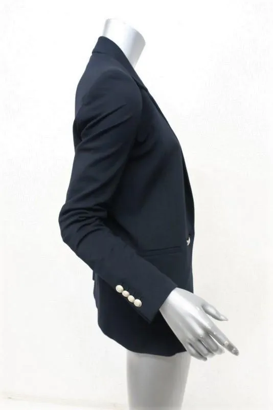Theory Blazer Elkaey Refiner Dk Navy Stretch Crepe Size 2 Double Breasted Jacket