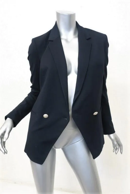 Theory Blazer Elkaey Refiner Dk Navy Stretch Crepe Size 2 Double Breasted Jacket