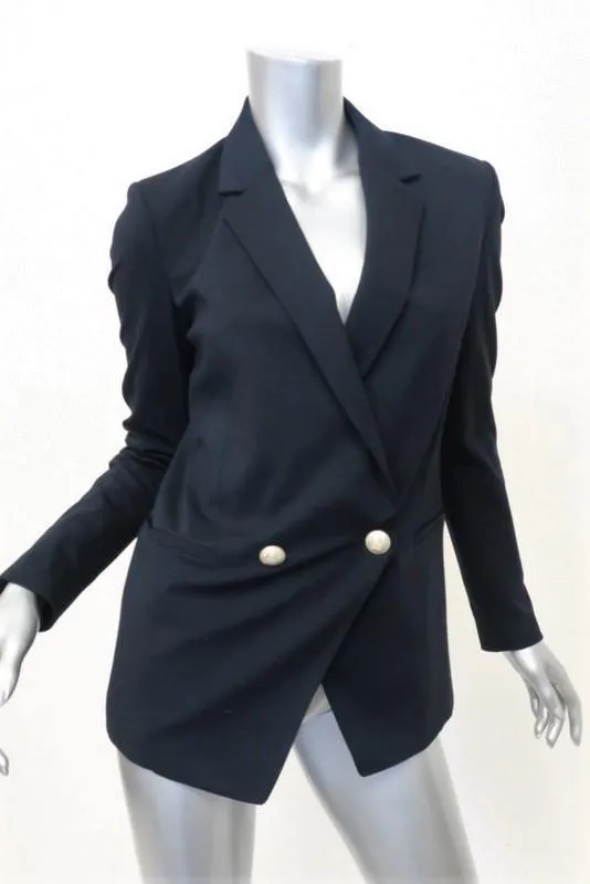 Theory Blazer Elkaey Refiner Dk Navy Stretch Crepe Size 2 Double Breasted Jacket