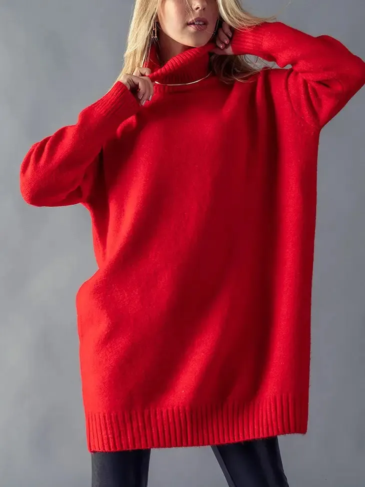 Thick Turtleneck Loose Fit Knit Sweater Dress