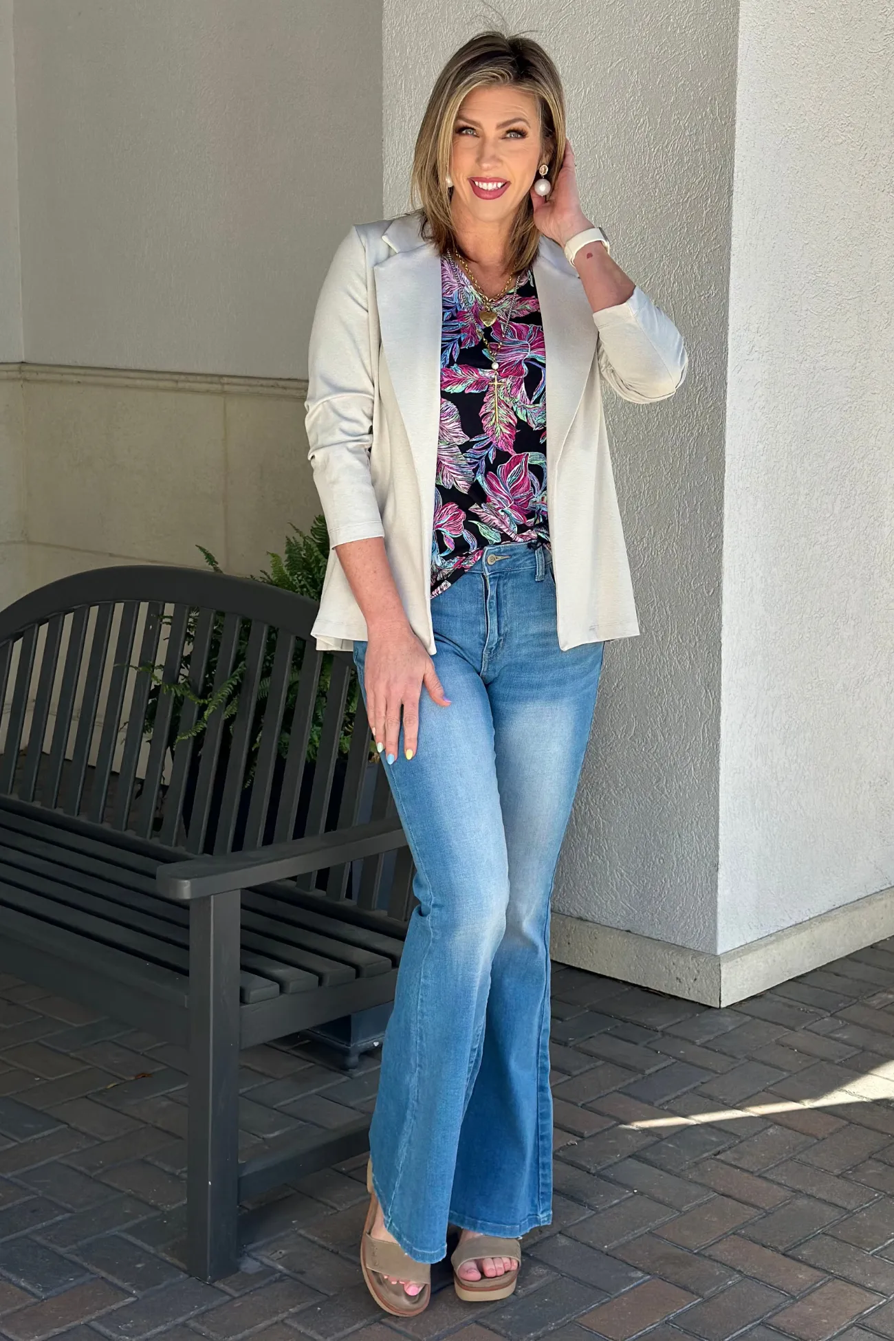 TPN Penny Long Sleeve Blazer In Pearl Gray