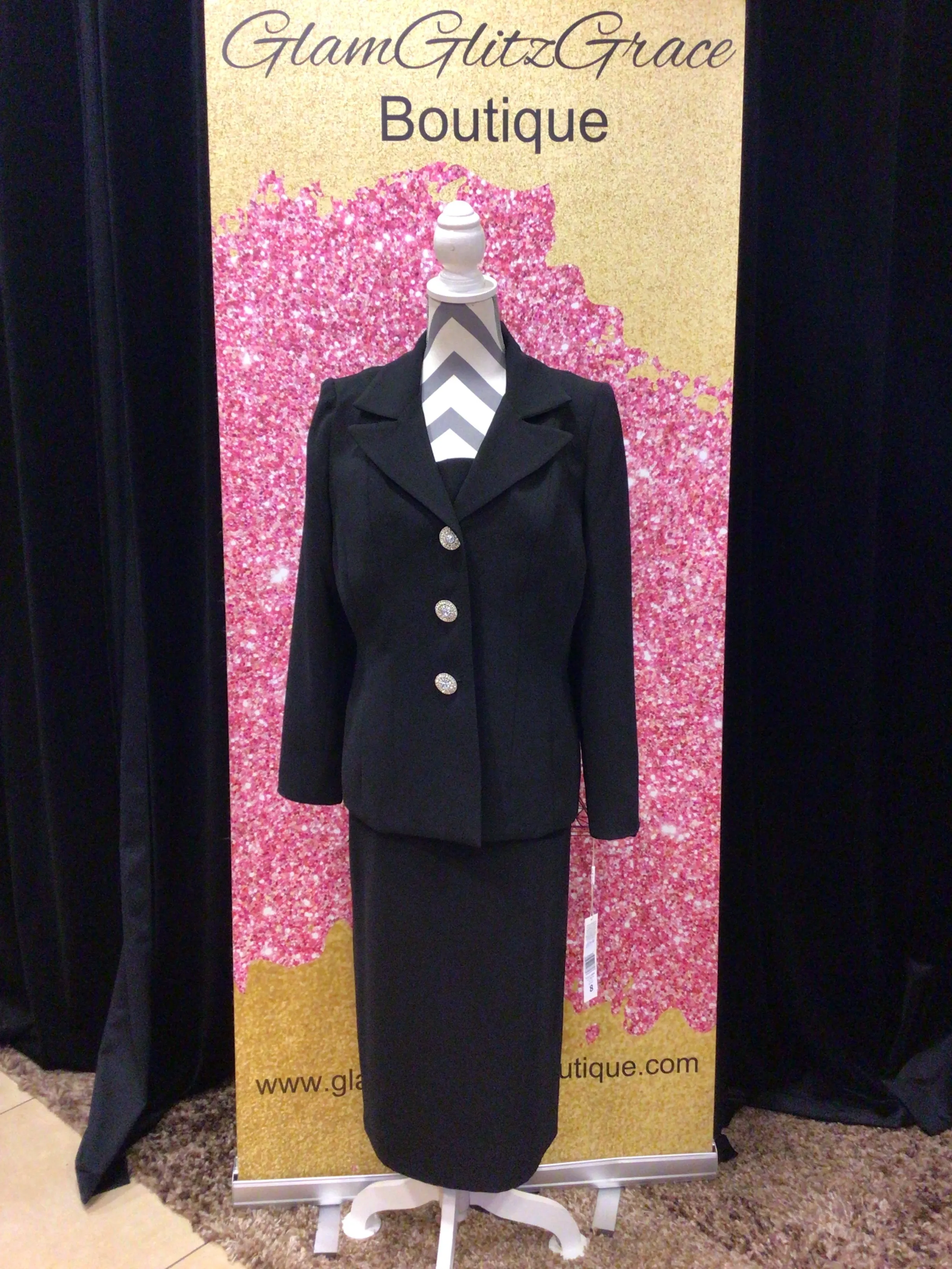 Two Piece Shiny Button Skirt Suit Set