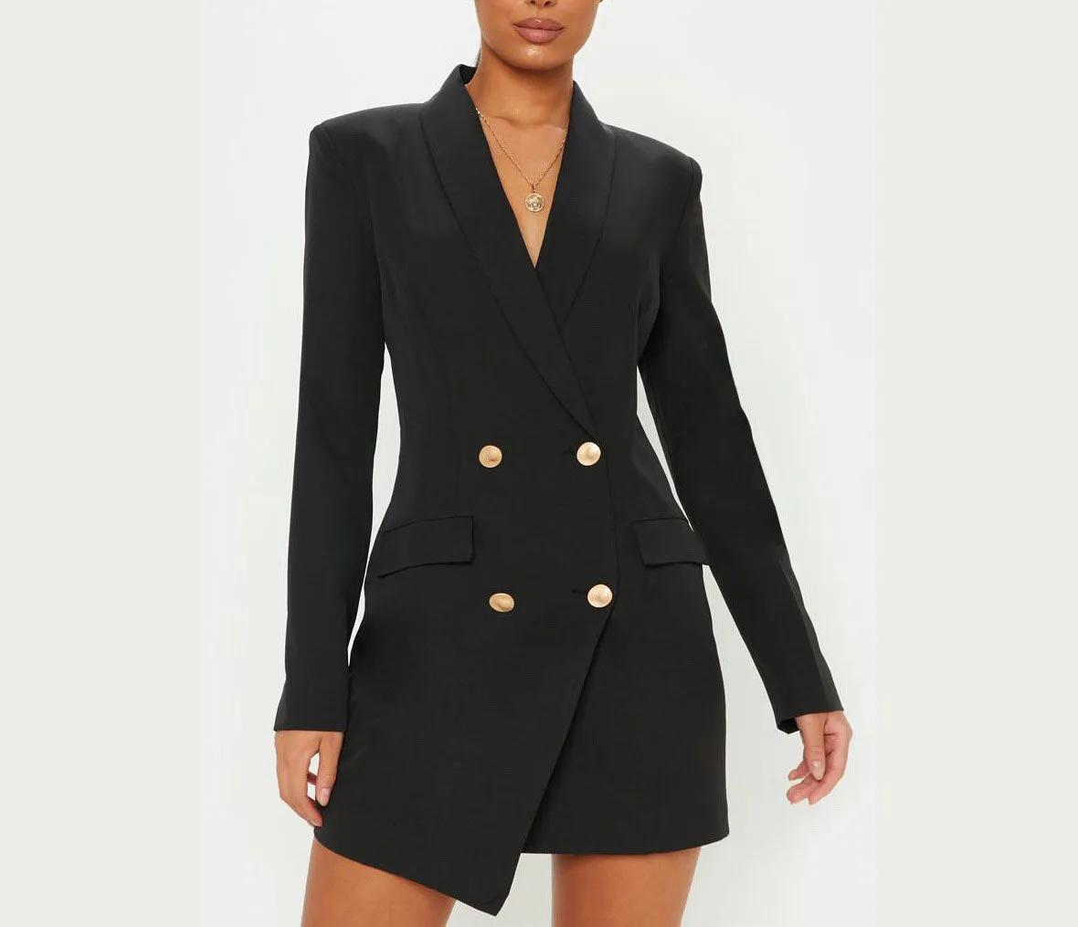 V-neck Double-breasted Blazer Dress