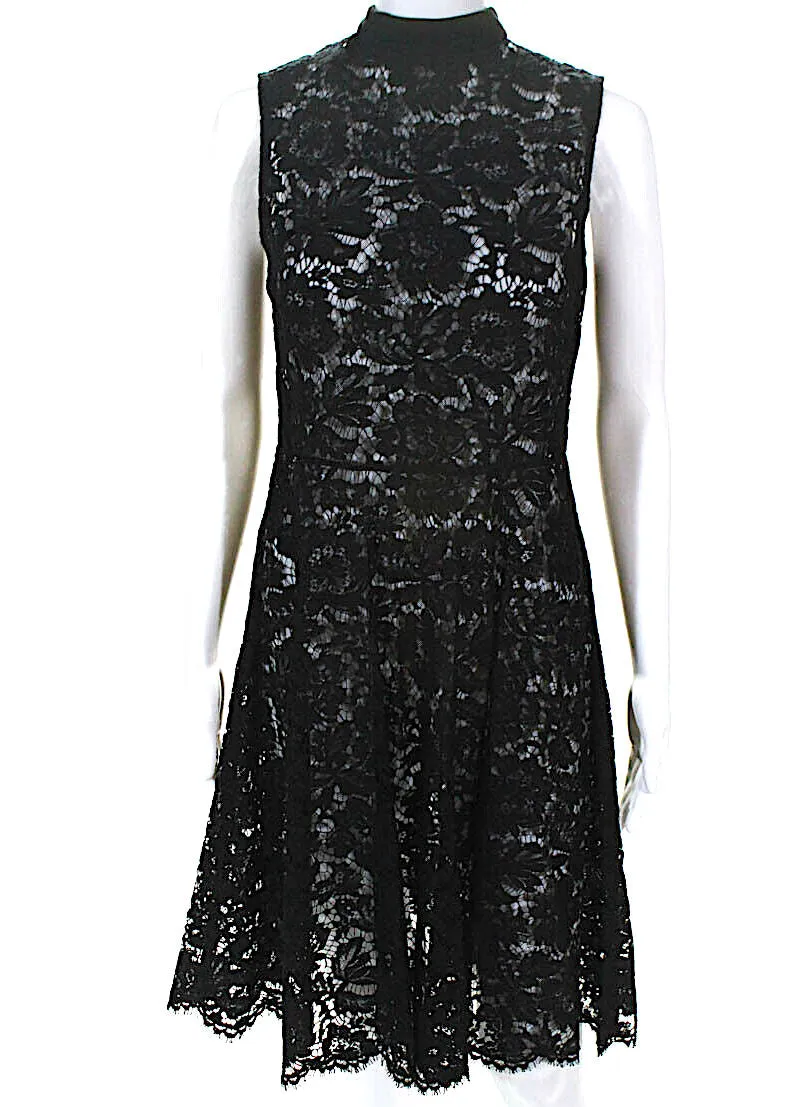Valentino Black Lace Back Zip Sleeveless Tie Neck Dress