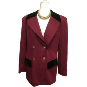 Vintage 80's Equestrian Riding Jacket Blazer Burgundy Red Velvet Oleg Cassini