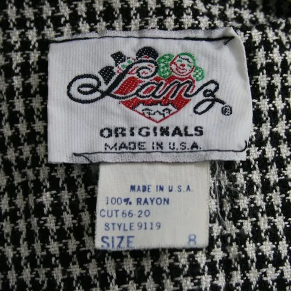 Vintage 80's Lanz B&amp;W Rayon Houndstooth 2 Piece Jacket and Midi Skirt SZ 8 EUC