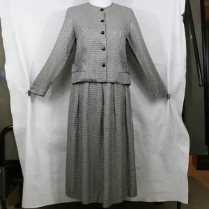 Vintage 80's Lanz B&amp;W Rayon Houndstooth 2 Piece Jacket and Midi Skirt SZ 8 EUC