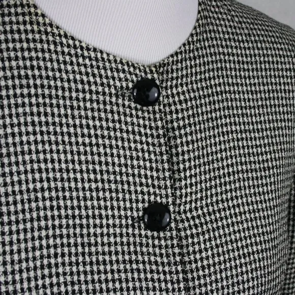 Vintage 80's Lanz B&amp;W Rayon Houndstooth 2 Piece Jacket and Midi Skirt SZ 8 EUC