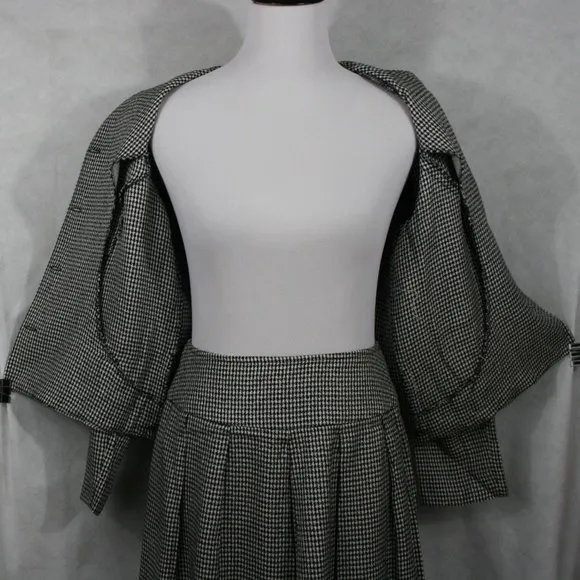 Vintage 80's Lanz B&amp;W Rayon Houndstooth 2 Piece Jacket and Midi Skirt SZ 8 EUC