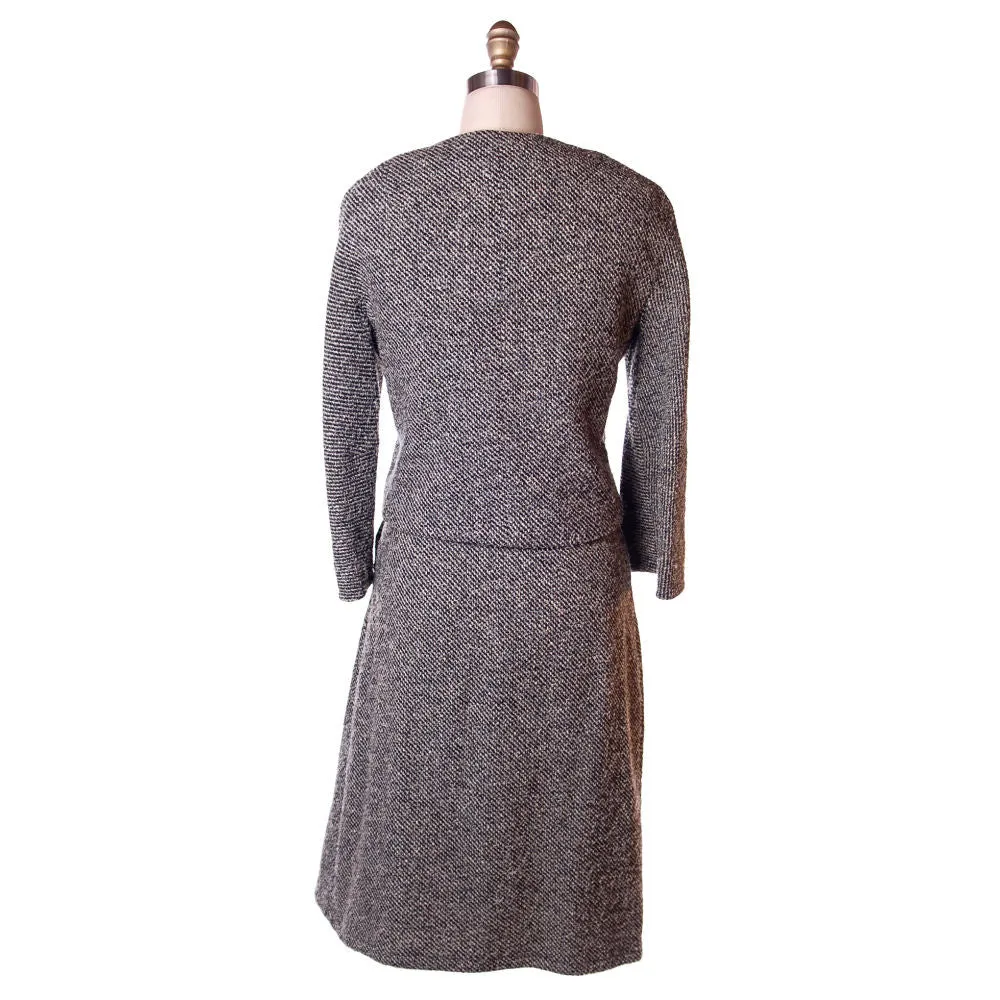 Vintage  Henri Bendel Wool Ladies Tweed Suit Black & White 1960S 40-30-44