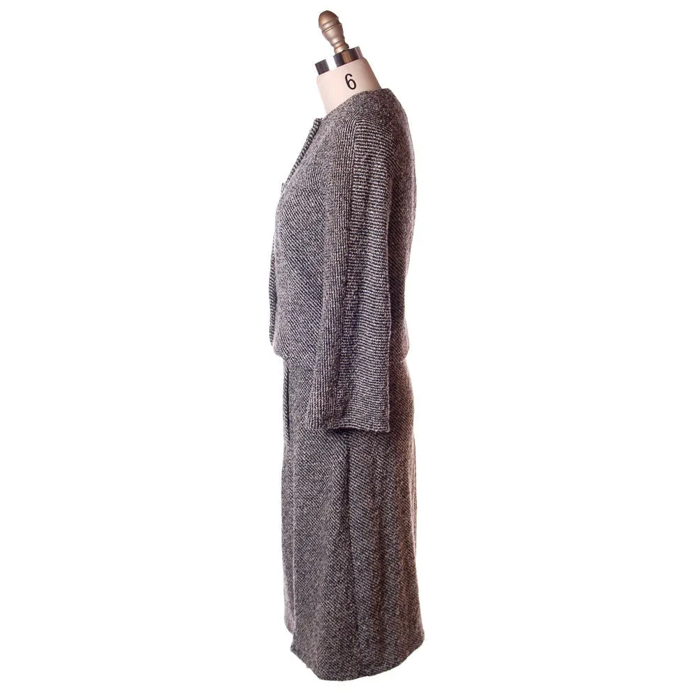 Vintage  Henri Bendel Wool Ladies Tweed Suit Black & White 1960S 40-30-44