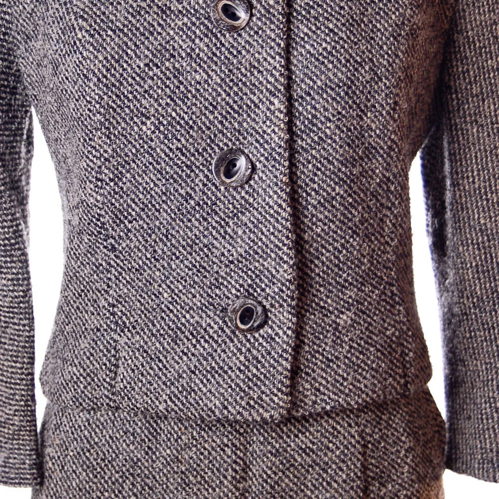 Vintage  Henri Bendel Wool Ladies Tweed Suit Black & White 1960S 40-30-44