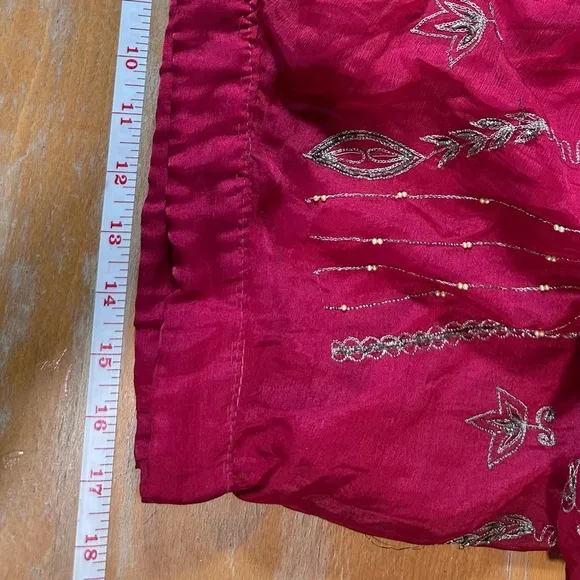 Vintage Indian Sari Hot Pink and Gold Embroidered Maxi Boho Skirt