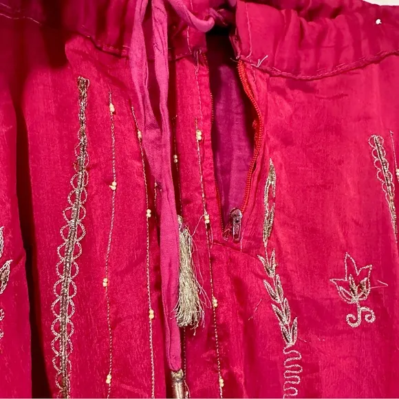 Vintage Indian Sari Hot Pink and Gold Embroidered Maxi Boho Skirt