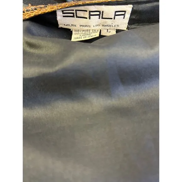 Vintage Scala Sequin Beaded Bolero Jacket Silk Black Size Large