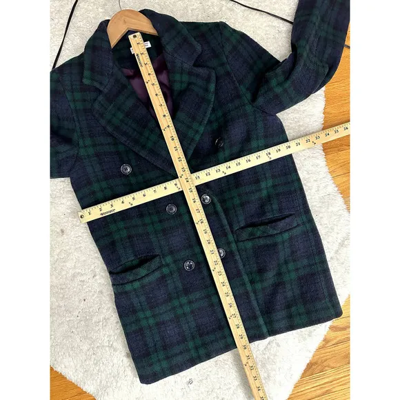 Vintage Talbots Blue Green Blackwatch Tartan Plaid Long Wool Coat 4 S