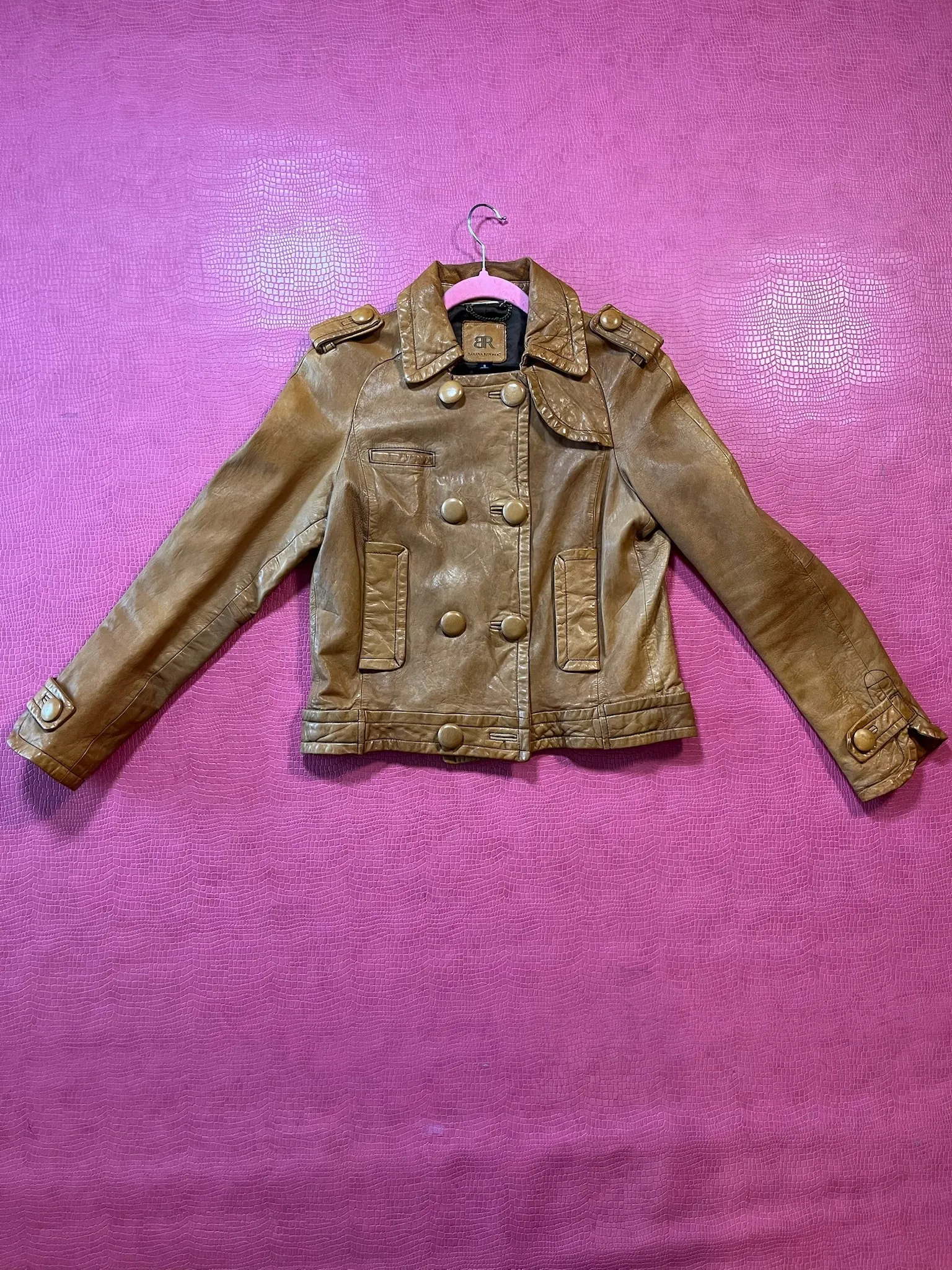Vintage Y2K "Banana Republic" Military Style Leather Jacket - Best Fits Size XS-S