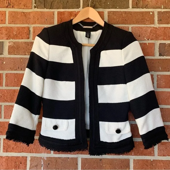 White House Black Market Cropped Striped Jacket Size 0