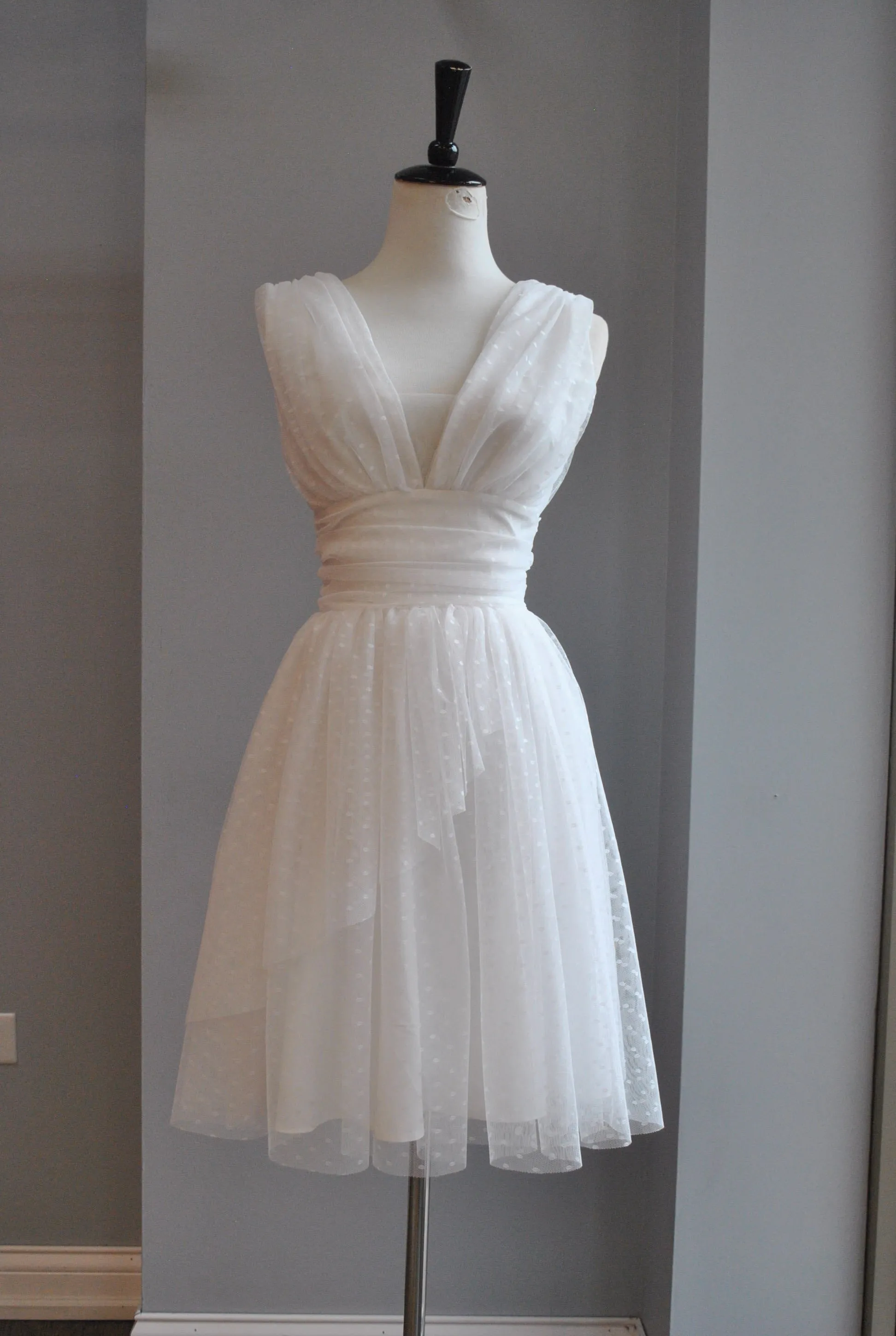 WHITE MESH FIT AND FLAIR DRESS