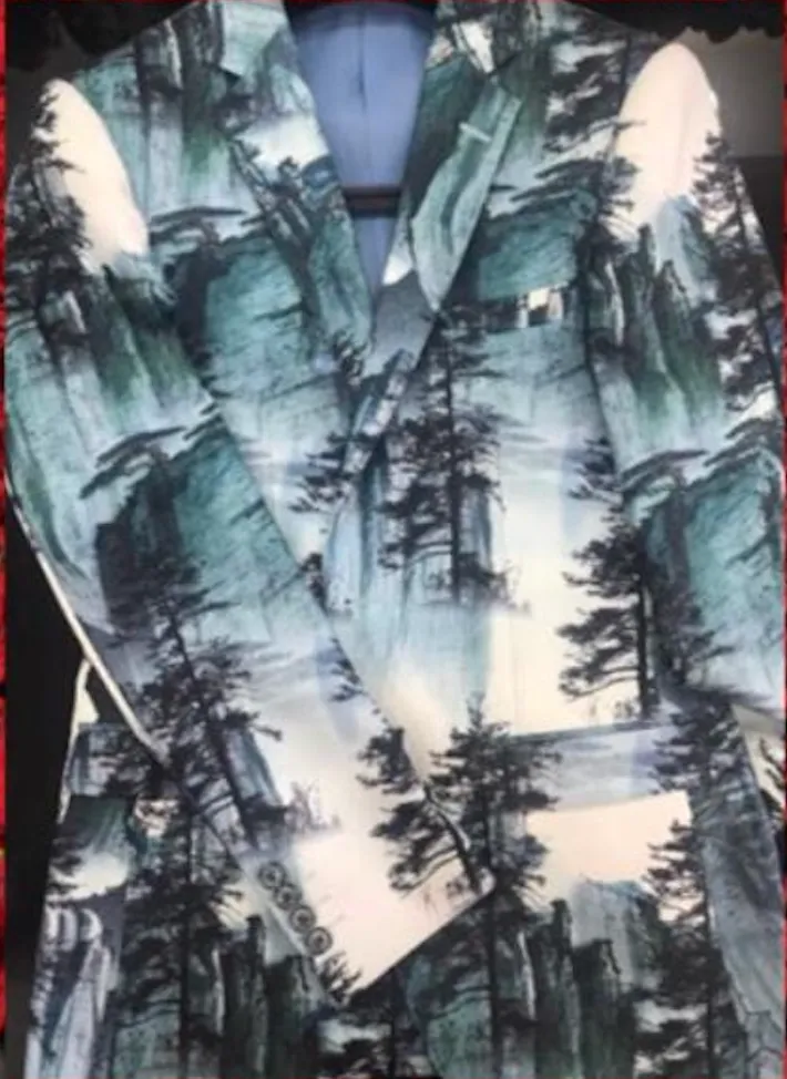 White with Green Grey Forest Floral Print Vest