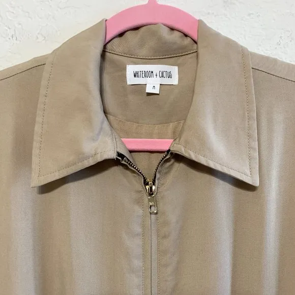 Whiteroom Cactus Womens M Beige Waist Detailed Oversized Zip Jacket Ruffled Hem