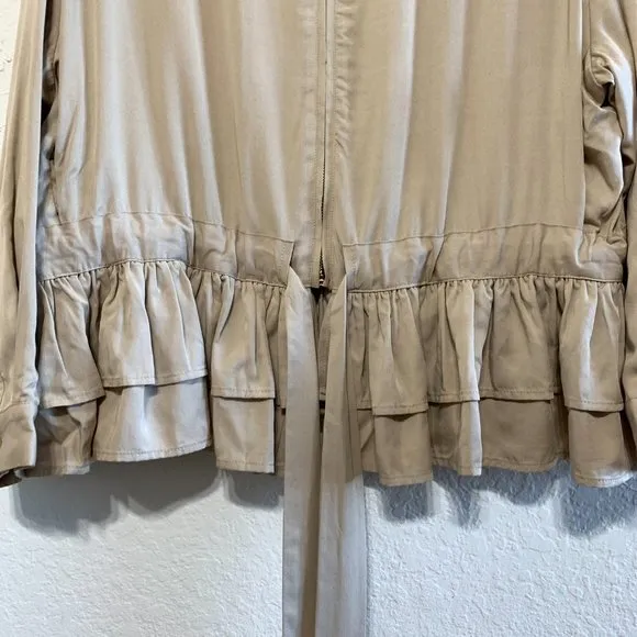 Whiteroom Cactus Womens M Beige Waist Detailed Oversized Zip Jacket Ruffled Hem