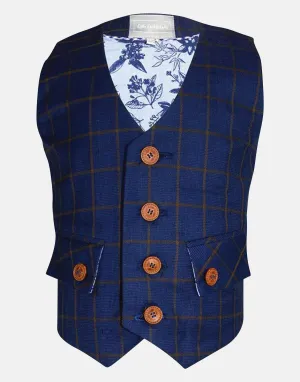 William: Navy check waistcoat