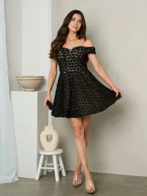 WOMEN'S OFF SHOULDER FIT & FLARE MINI DRESS