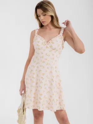 WOMEN'S SLEEVELESS V-NECK FIT & FLARE FLORAL MINI DRESS