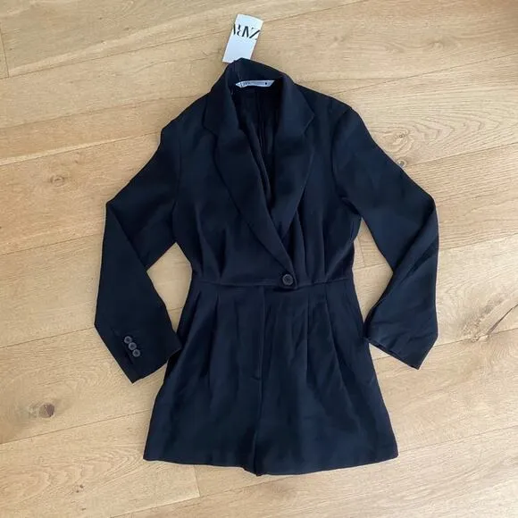 Zara Blazer Style Long Sleeve Romper in Black